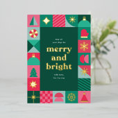 ジオメトモダンリアイコンクリスマスグリーティング 箔シーズンカード (立ち正面)