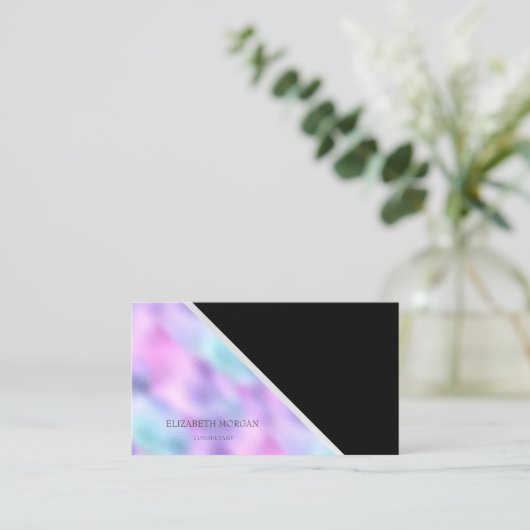 ジオメトモダンリエレガント、黒、ホログラフィック 名刺 (スタンド正面)