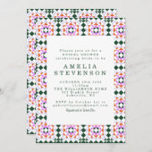 ジオメトモダンリキルトグリーンパープルブライダルシャワー 招待状 (正面/裏面)