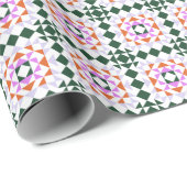 ジオメトモダンリキルトブロックパターン緑（紫） ラッピングペーパー (ロールコーナー)