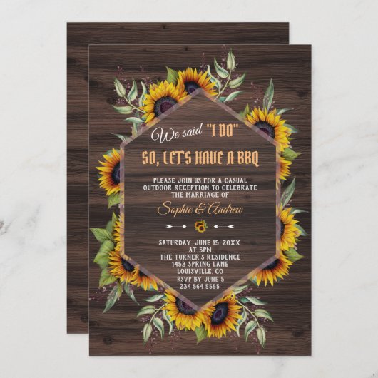 ジオメトモダンリサンフラワーウッドI DO BBQ 招待状 (正面/裏面)