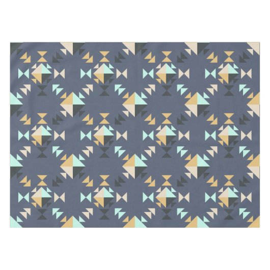 ジオメトモダンリスタイリッシュパターン消色された青ベージュ テーブルクロス (正面(横))