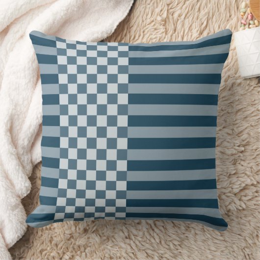 ジオメトモダンリストライプと市松模様に黄色 クッション (ブランケット)