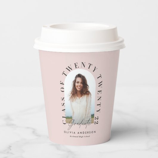 ジオメトモダンリタイポグラフィ写真アーチピンク  紙コップ (裏面)