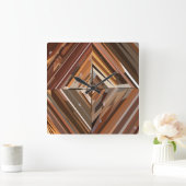 ジオメトモダンリダイヤモンドウッドの背景 スクエア壁時計 (ホーム)