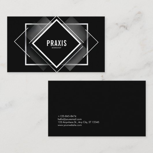 ジオメトモダンリダイヤモンドブラックとホワイト 名刺 (正面/裏面)