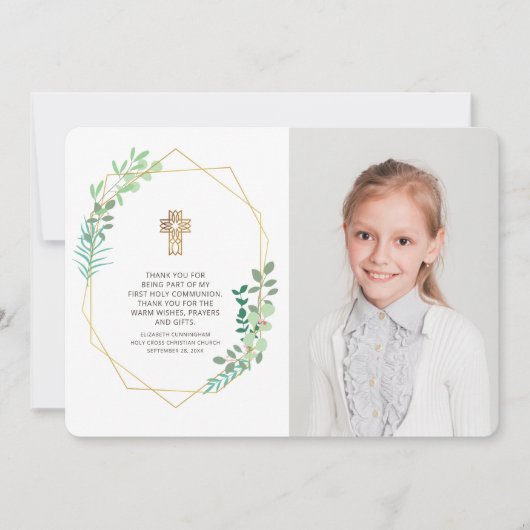 ジオメトモダンリックな葉の写真集会ありがとう サンキューカード (正面)