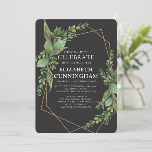 ジオメトモダンリックウォーターカラーの観葉記念 招待状 (スタンド正面)