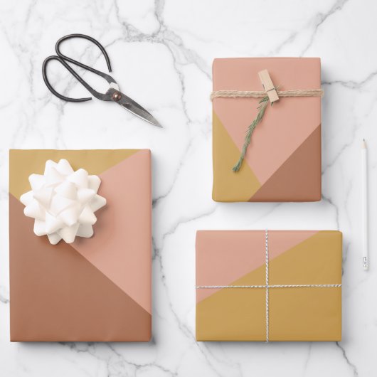 ジオメトモダンリックカラーブロックテラコッタマスタード ラッピングペーパーシート (正面)