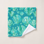 ジオメトモダンリックシーシェル、アクア、ターコイズ バスタオルセット (ウォッシュタオル)