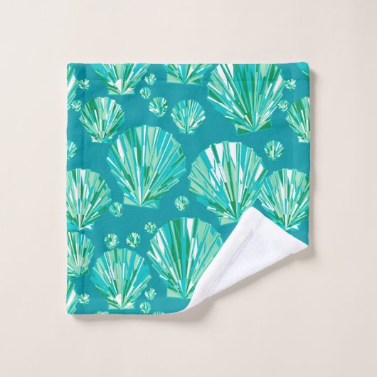 ジオメトモダンリックシーシェル、アクア、ターコイズ バスタオルセット (ウォッシュタオル)