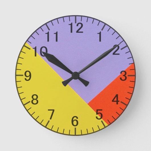 ジオメトモダンリックブルー、マスタード、オレンジレトロ ラウンド壁時計 (正面)