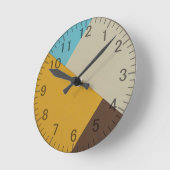 ジオメトモダンリックブルー、マスタード、ブラウンレトロ ラウンド壁時計 (傾斜)