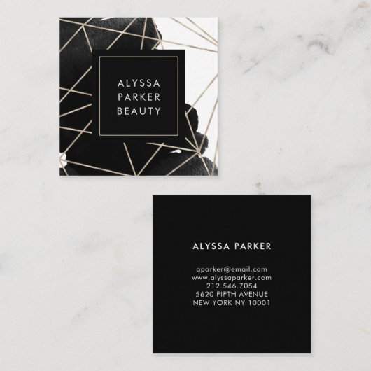 ジオメトモダンリック白黒水彩 スクエア名刺 (正面/裏面)