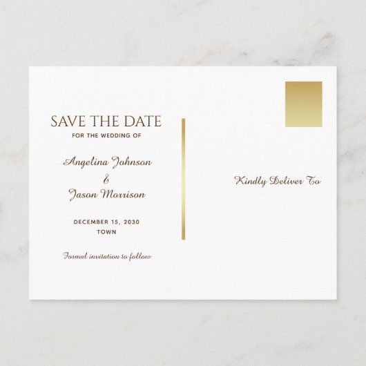 ジオメトモダンリック金ゴールド結婚で写真を保存 案内ポストカード (裏面)