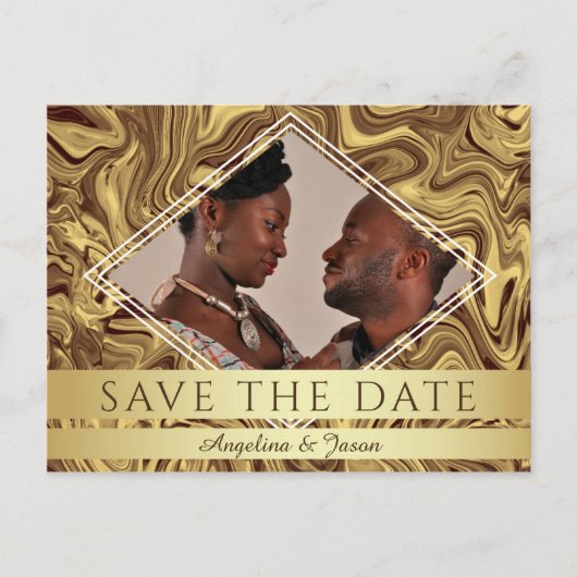 ジオメトモダンリック金ゴールド結婚で写真を保存 案内ポストカード (正面)