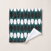 ジオメトモダンリティール（緑がかった色）ブルーホワイトブラック バスタオルセット (ウォッシュタオル)