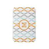 ジオメトモダンリパターンブルーグレーとオレンジ バスマット (正面縦)