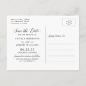 ジオメトモダンリパープル赤面フローラ日付の保存 インビテーションポストカード (裏面)