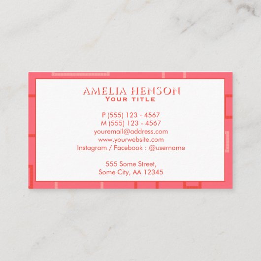 ジオメトモダンリピンクレッドピクセル正方形パターン 名刺 (裏面)