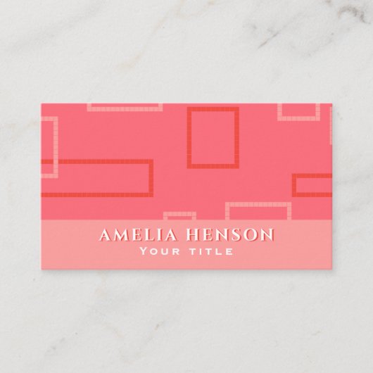 ジオメトモダンリピンクレッドピクセル正方形パターン 名刺 (正面)