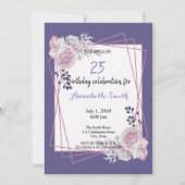 ジオメトモダンリフレームパープルフローラ誕生日 招待状 (正面)