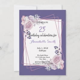 ジオメトモダンリフレームパープルフローラ誕生日 招待状