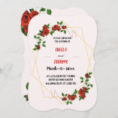 ジオメトモダンリフレーム自然赤フローラ結婚ズ 招待状 (正面/裏面)