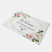 ジオメトモダンリフレーム赤面フローラファミリへようこそ ドアマット (アングル)