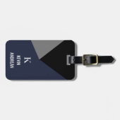 ジオメトモダンリブラックグレーネイビーブルー ラゲッジタグ (正面横)