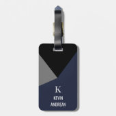 ジオメトモダンリブラックグレーネイビーブルー ラゲッジタグ (裏面縦)