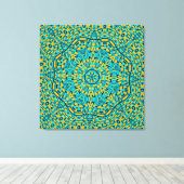 ジオメトモダンリブルーオレンジ万華鏡のように千変万化するパターンパターン キャンバスプリント (インサイチュ (ウッドフロア))