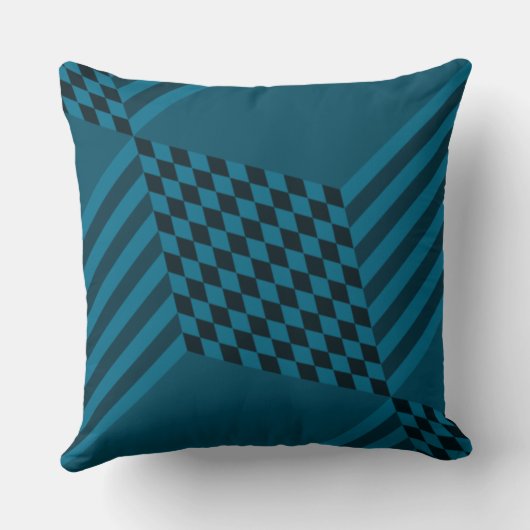 ジオメトモダンリブルーストライプダイヤモンド市松模様にの クッション (裏面)
