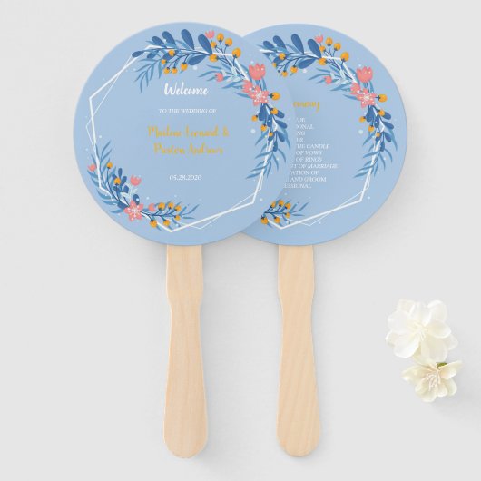 ジオメトモダンリホワイトフレームピンクフローラ ハンドファン (正面&裏面)