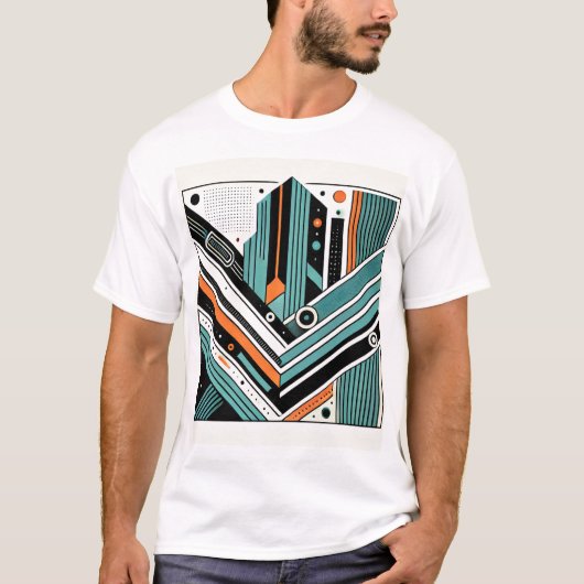 ジオメトモダンリメンズTシャツ – はっきりした抽象芸術 Tシャツ (正面)