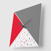 ジオメトモダンリレッドグレーテラゾパターン スクエア壁時計 (傾斜)