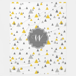 ジオメトモダンリ三角形パターングレーと黄色 フリースブランケット