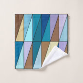 ジオメトモダンリ三角形、青とコーヒーブラウン バスタオルセット (ウォッシュタオル)