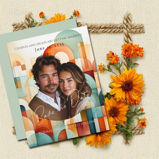 ジオメトモダンリ保存日付、フォトマグネット セーブザデート