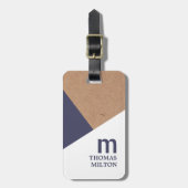 ジオメトモダンリ印刷クラフトホワイトブルー ラゲッジタグ (正面縦)