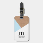 ジオメトモダンリ印刷クラフトホワイトブルー ラゲッジタグ (正面縦)