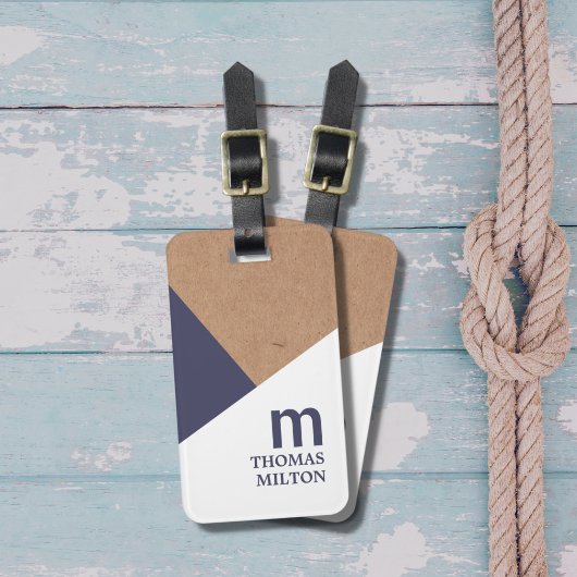 ジオメトモダンリ印刷クラフトホワイトブルー ラゲッジタグ