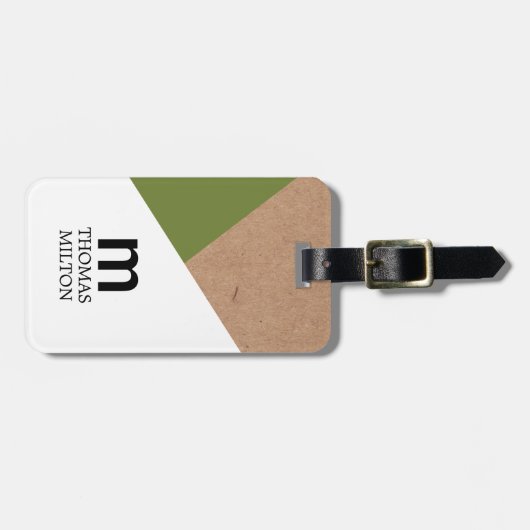 ジオメトモダンリ印刷クラフト白グリーン ラゲッジタグ (正面横)