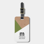 ジオメトモダンリ印刷クラフト白グリーン ラゲッジタグ (正面縦)