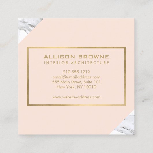 ジオメトモダンリ大理石/ピンクとフェイク金ゴールド スクエア名刺 (裏面)