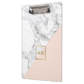 ジオメトモダンリ大理石/ピンクモノグラムロゴ クリップボード (左)