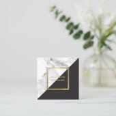 ジオメトモダンリ大理石/黒およびフェイク金ゴールド スクエア名刺 (スタンド正面)