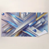 ジオメトモダンリ抽象芸術ブルーと金ゴールド ビーチタオル (正面)