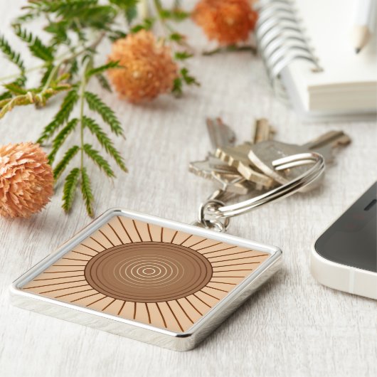 ジオメトモダンリ日が差すこと – ブラウンとタン キーホルダー (側面)