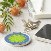 ジオメトモダンリ日が差すこと-ライムとデニムブルー キーホルダー (側面)